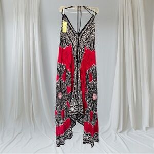 NWT Advance Apparels Boho Sun Halter Midi Dress Red Black Tie-Dye Beach Coverup